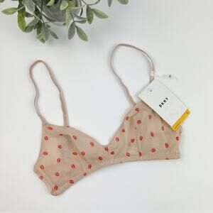 DKNY Printed Mesh Bralette Pink Lips Print Size Small